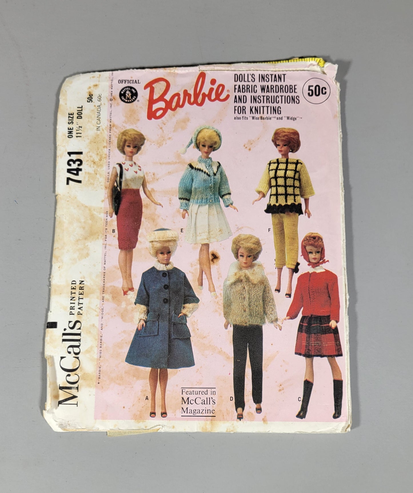 McCall's Printed Doll Pattern 7431 Barbie, ca 1960s.