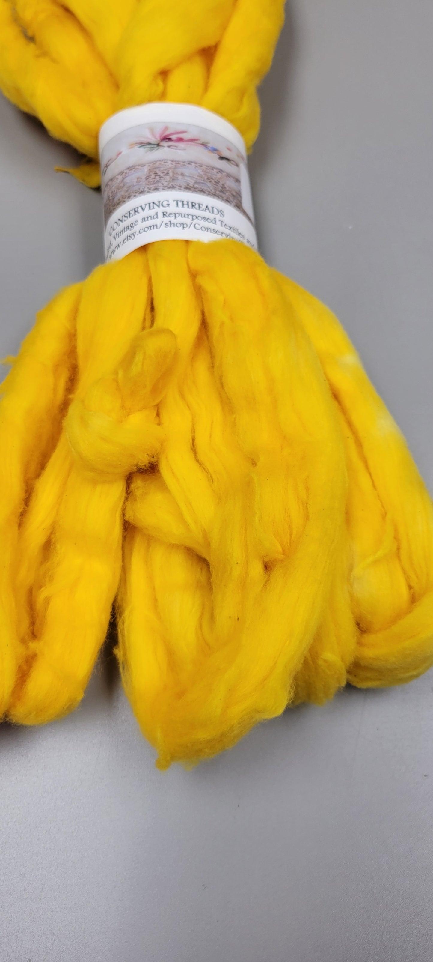 Cotton Sliver, 1/2 oz (0.5 ounce), Yellow. USA Grown Upland Cotton Sliver, Hand Dyed.