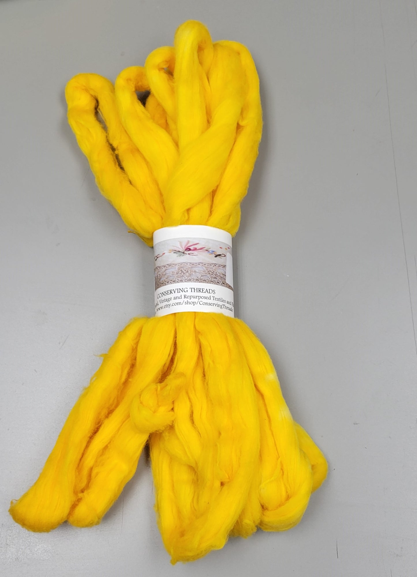 Cotton Sliver, 1/2 oz (0.5 ounce), Yellow. USA Grown Upland Cotton Sliver, Hand Dyed.