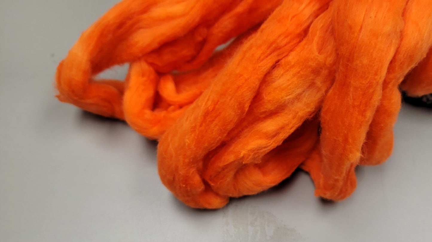 Cotton Sliver, 1/2 oz (0.5 ounce), Orange. USA Grown Upland Cotton Sliver, Hand Dyed.