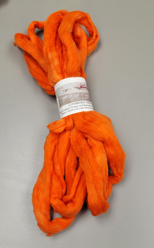 Cotton Sliver, 1/2 oz (0.5 ounce), Orange. USA Grown Upland Cotton Sliver, Hand Dyed.