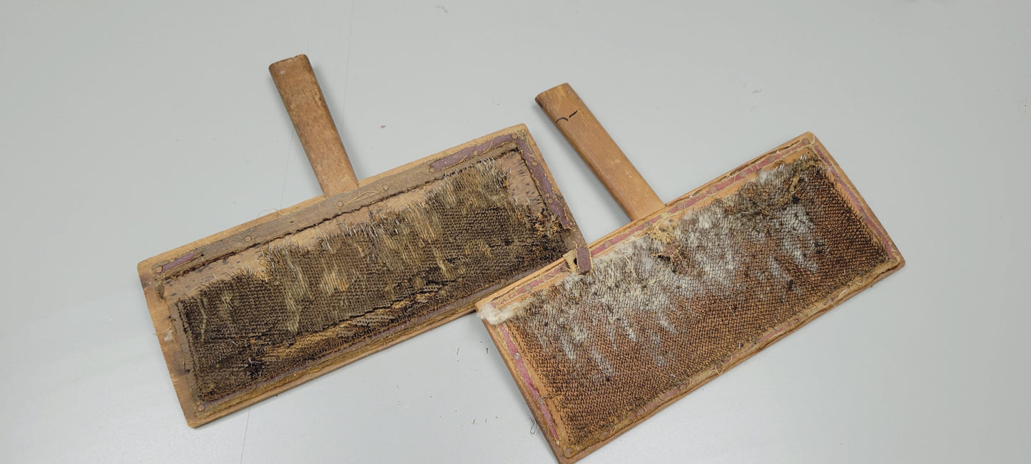 Vintage Pair Hand Carders for Combing Cotton "Old Whittemore Patent, No 10, Cotton, L. S. Watson &amp; Co, Leicester, Mass"