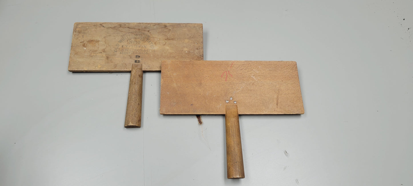 Vintage Pair Hand Carders for Combing Cotton "Old Whittemore Patent, No 10, Cotton, L. S. Watson &amp; Co, Leicester, Mass"