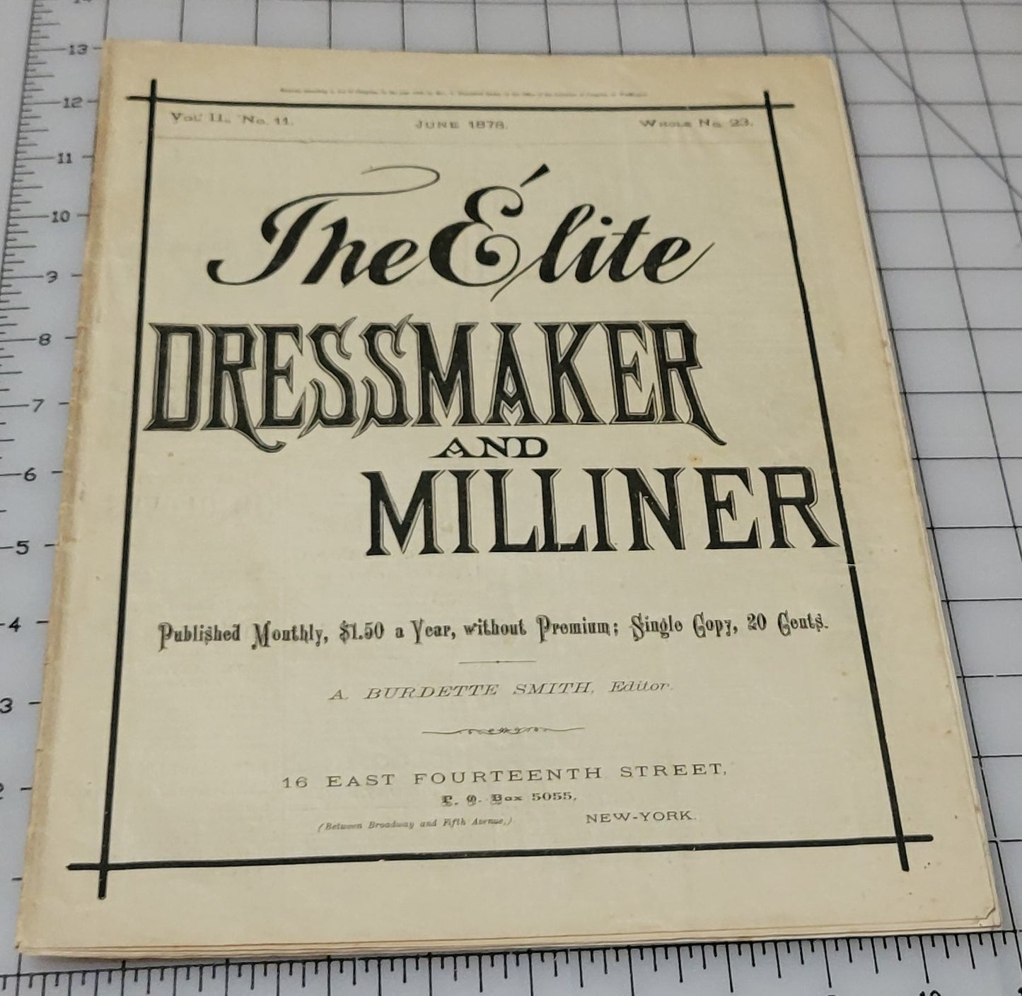 1878 The Elite Dressmaker and Milliner, June, Vol 2 No 11.