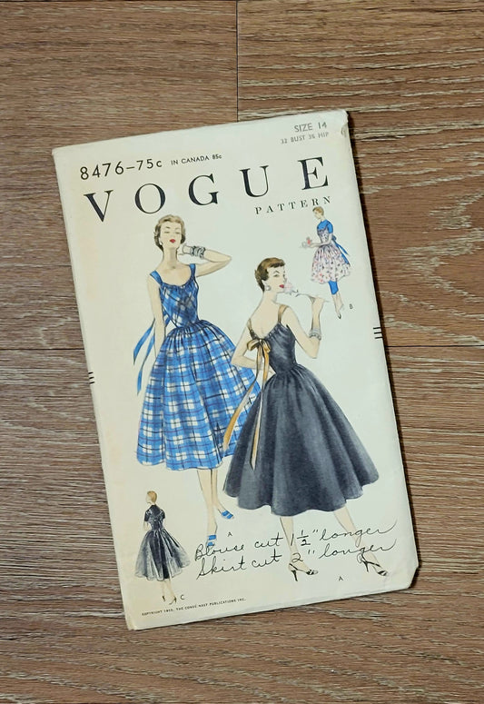 Vogue 8476 Sewing Pattern Size 14 Unprinted Dress