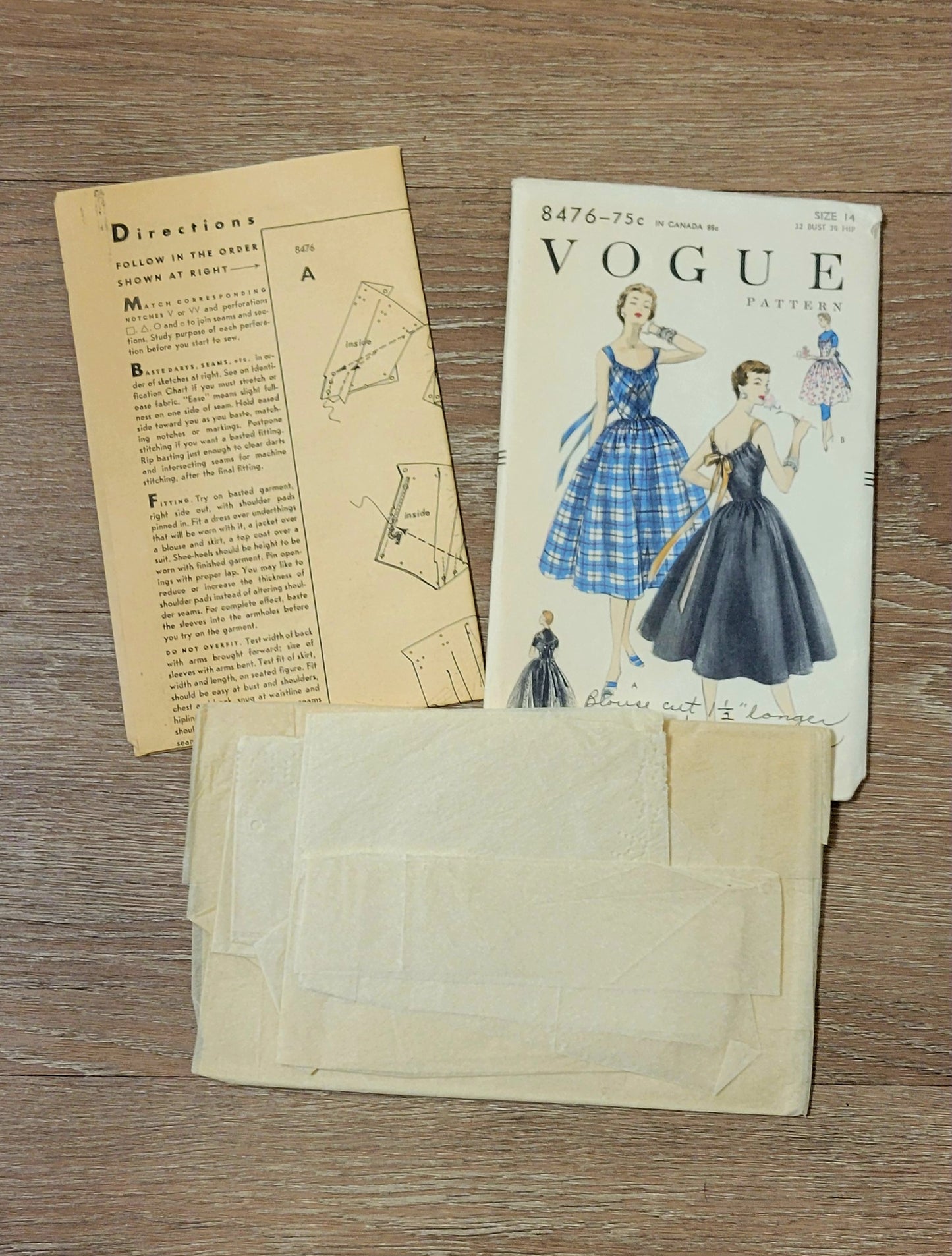 Vogue 8476 Sewing Pattern Size 14 Unprinted Dress