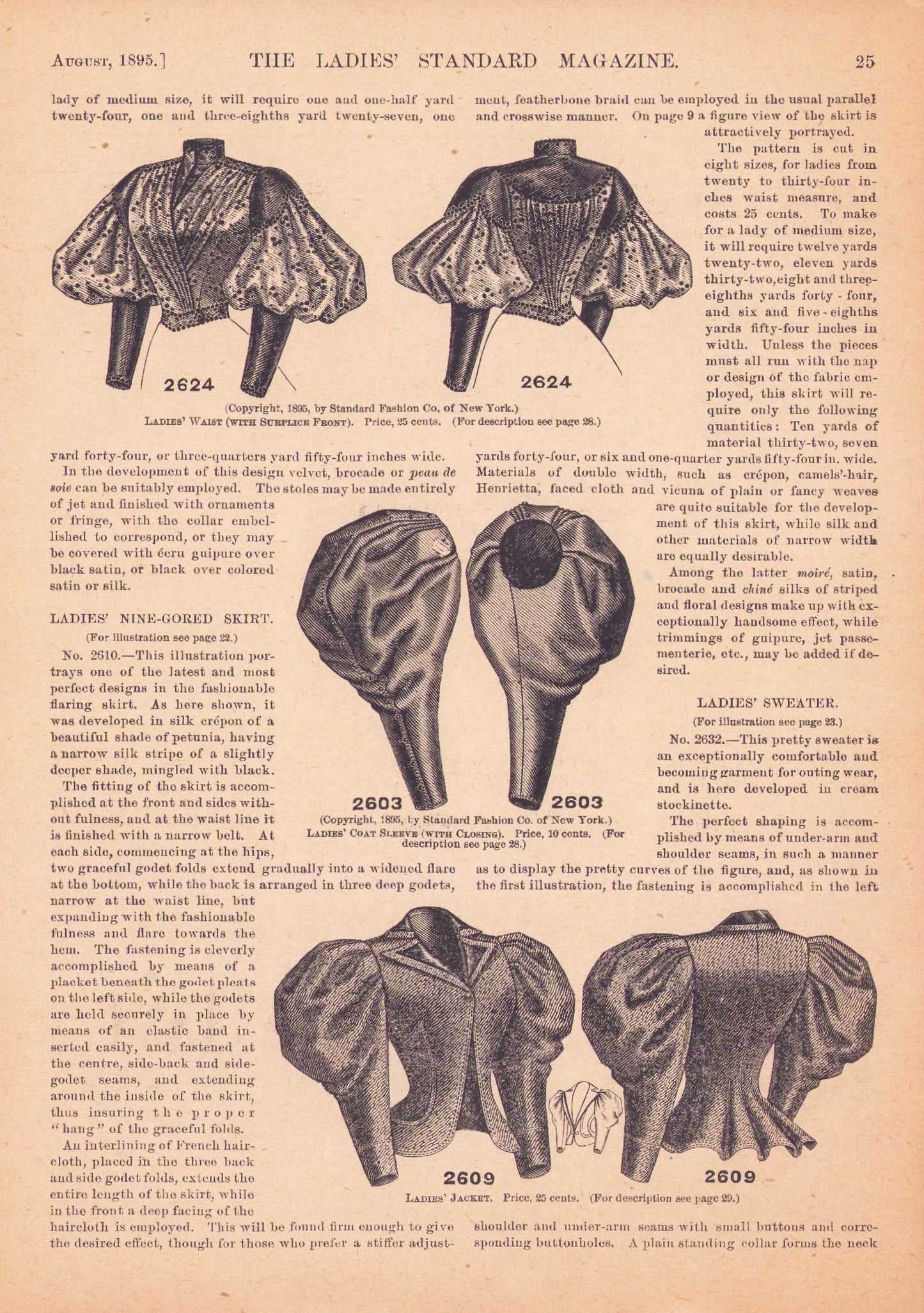 1895 The Ladies Standard Magazine, August. E-book DOWNLOAD, Vol 13 No 6.