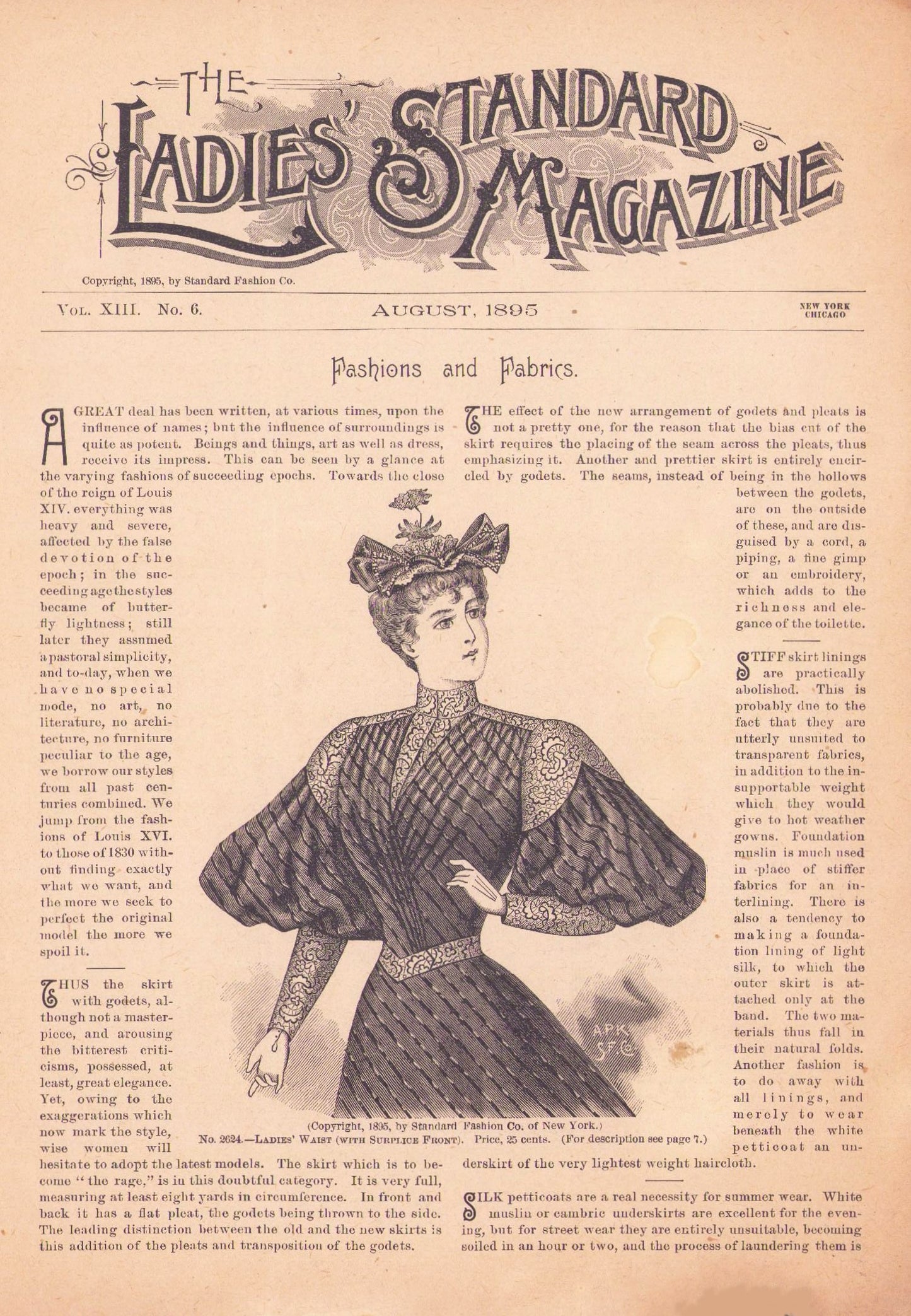 1895 The Ladies Standard Magazine, August. E-book DOWNLOAD, Vol 13 No 6.