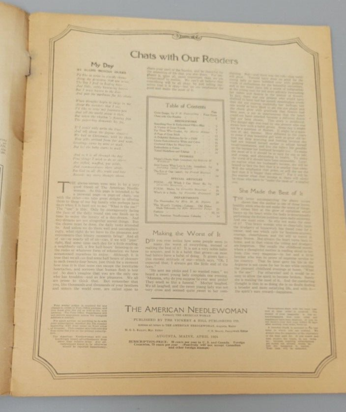 1924 The American Needlewoman, April. Original. Craft Magazine.