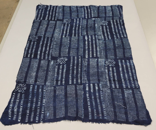 Vintage African Mud Cloth Indigo Dyed Resist Hand Woven Cotton Mali Fabric Shawl