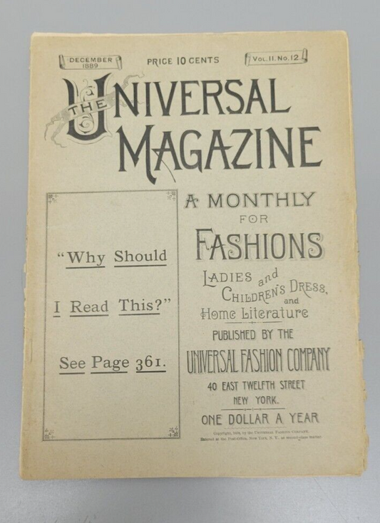 Rare 1889 Universal Magazine Decemb Monthly Catalog Fashions Mail Order Patterns