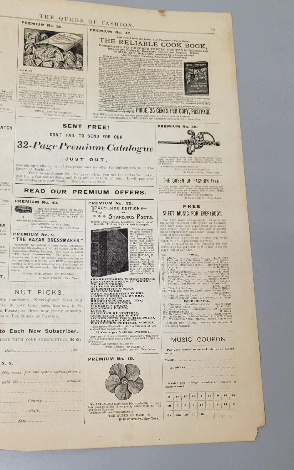 1895 Queen of Fashion Paper, January. Original. The McCalls Co. Vol 22 No 5.