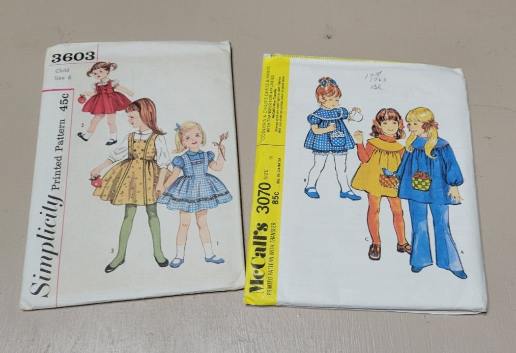 1950s Simplicity 3603 & McCalls 3070 Pattern UNCUT Toddler Child Dress Jumper