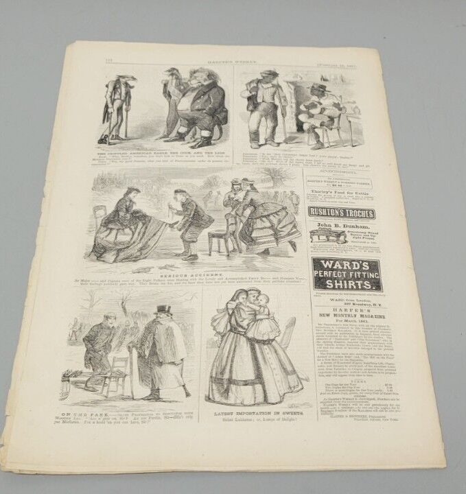 1861 Harper's Weekly, February 16. Newspaper. Paris Fashions. Great Exposition.