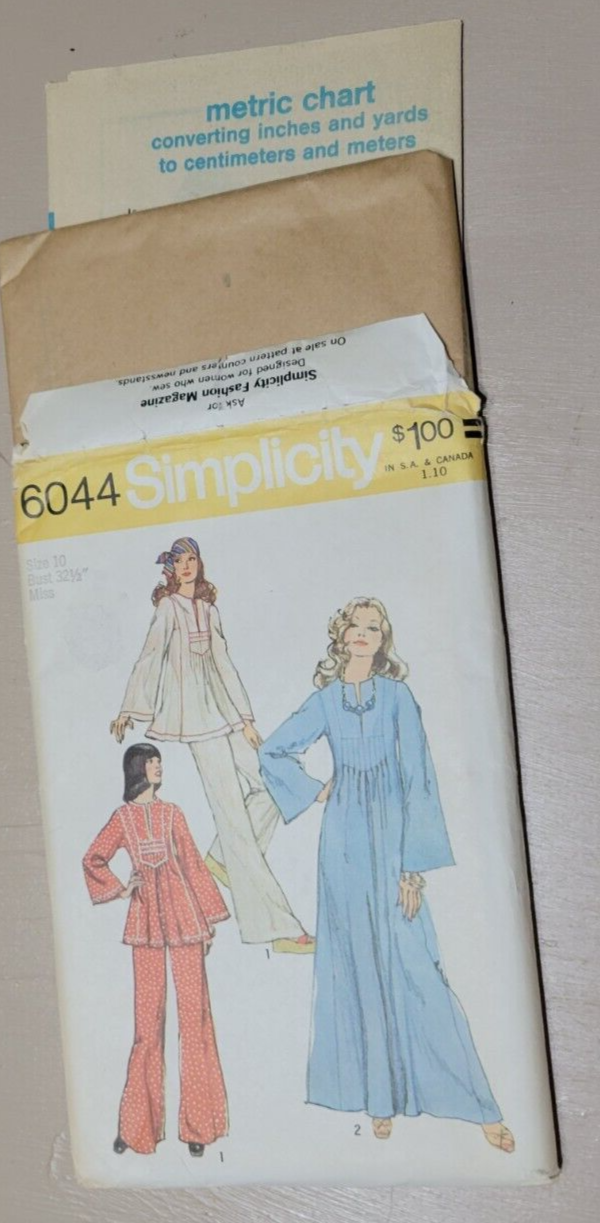 1970s Simplicity Pattern Lot 9 Bellbottoms, Caftans, Babydoll Dress Miss Juniors