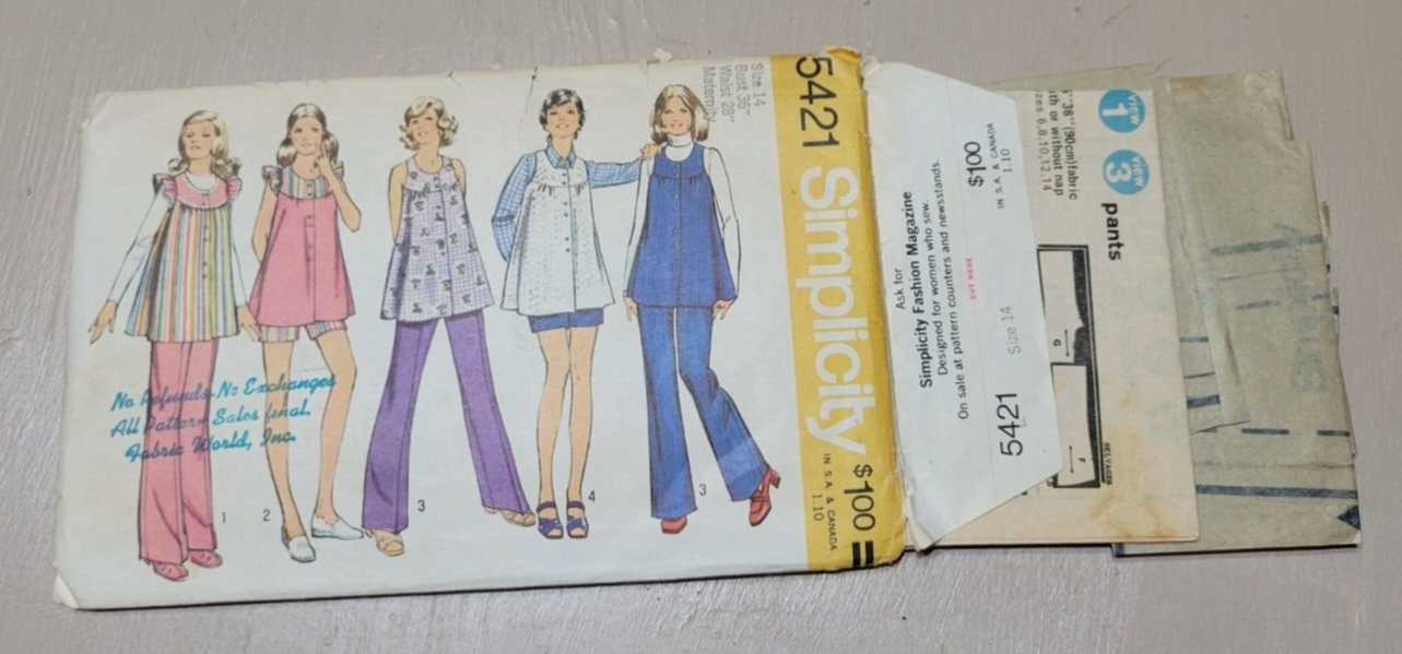 1970s Simplicity Pattern Lot 9 Bellbottoms, Caftans, Babydoll Dress Miss Juniors