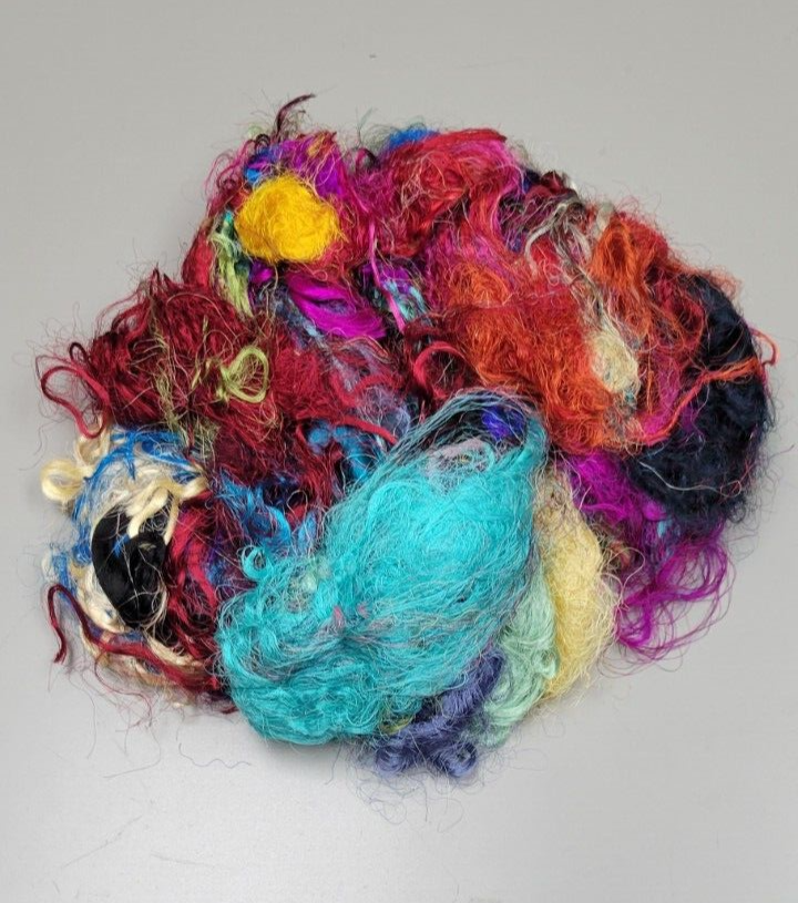 Silk Threads Rainbow Reclaimed Fiber 8 oz Painting, Embroidery, Spinning, Crafts