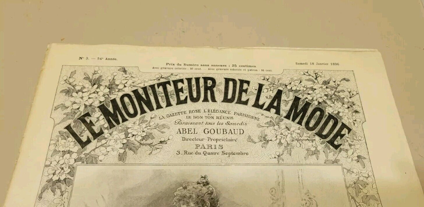 Rare 1896 Le Moniteur de la Mode January French Fashion Included Bodice Pattern