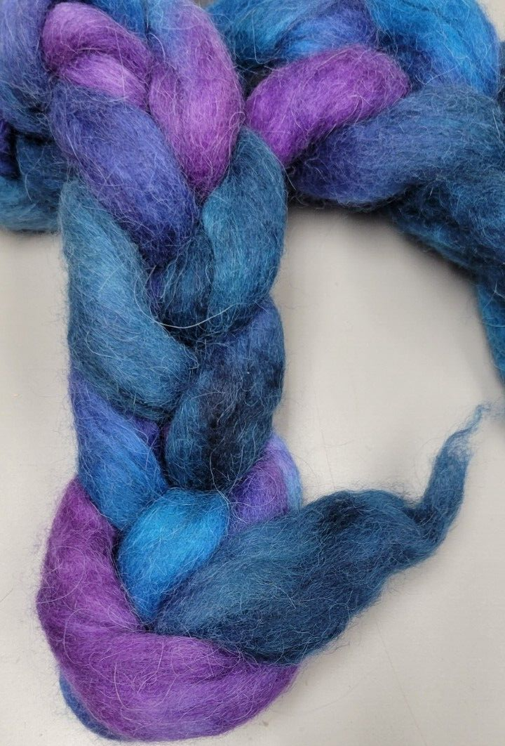 Silky Fine Alpaca Braid Roving Blue Purple 2.1 oz