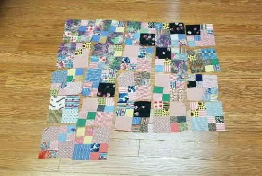 22 Vintage 7-8" Four (4) Patch Quilt Blocks, Unfinished Squares. 1930s - 1960s