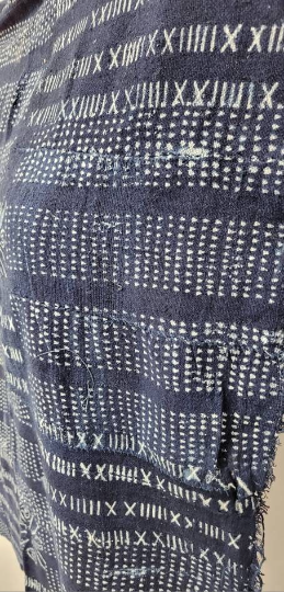 Vintage African Mud Cloth Indigo Dyed Resist Hand Woven Cotton Mali Fabric Shawl