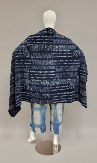 Vintage African Mud Cloth Indigo Dyed Resist Hand Woven Cotton Mali Fabric Shawl