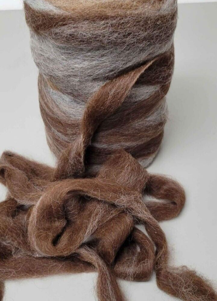 Alpaca Roving, Natural 3 Colorway, Gray, Lt Brown, Dk Brown 8 oz Bump Fiber