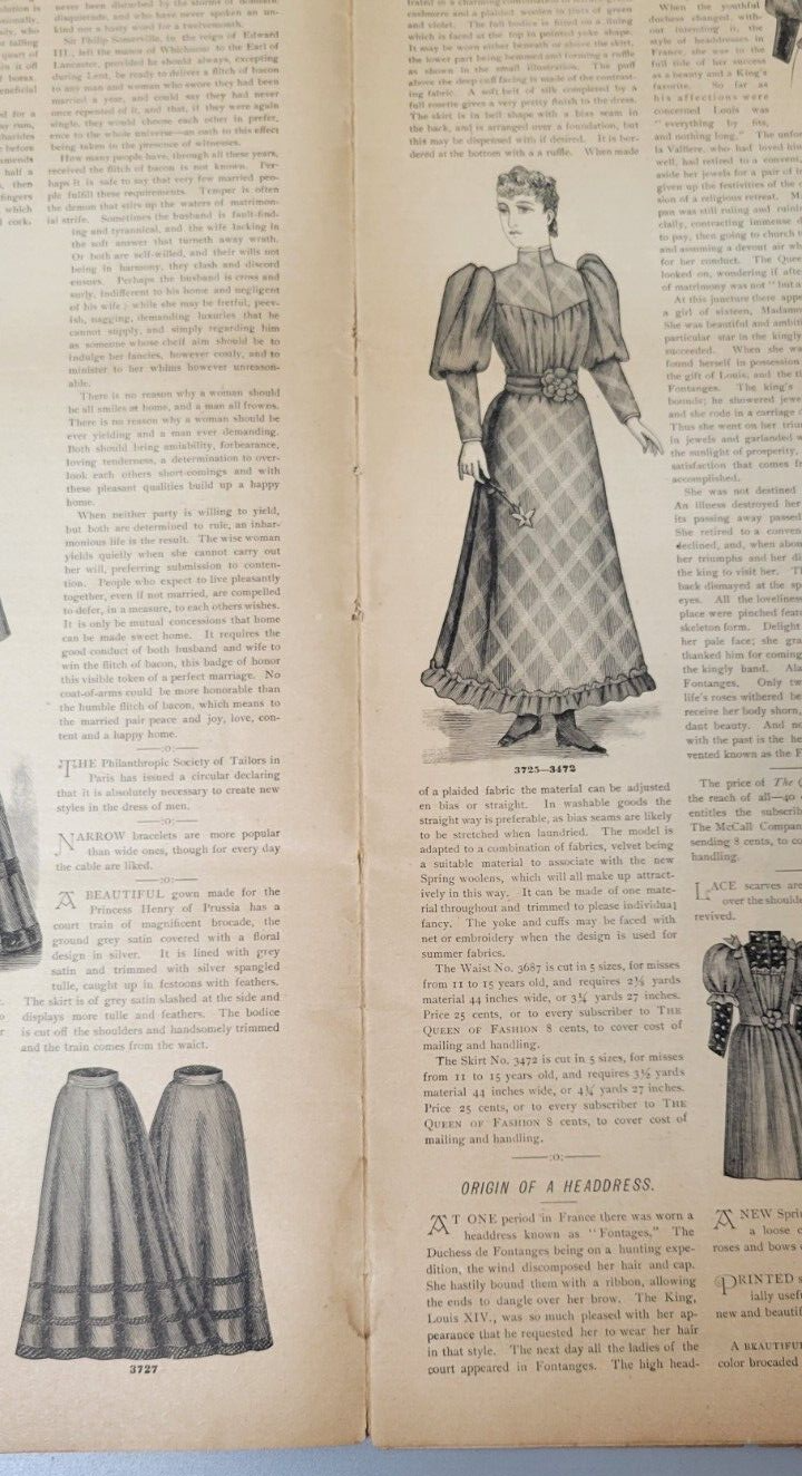 1893 Original The Queen of Fashion Paper March. New York Ladies' Fashion Pattern