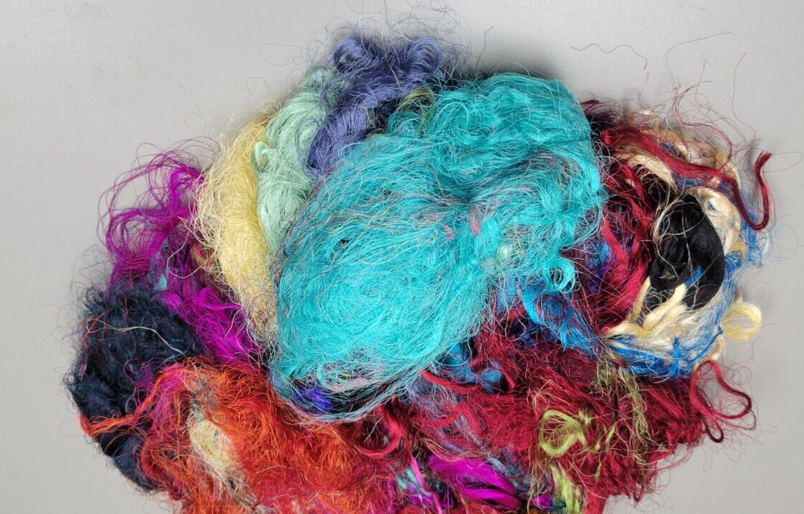 Silk Threads Rainbow Reclaimed Fiber 8 oz Painting, Embroidery, Spinning, Crafts