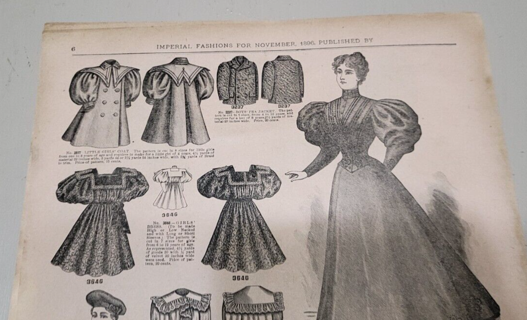 1896 Imperial Mode. November Chicago Paper Original Domestic Dress, Victorian