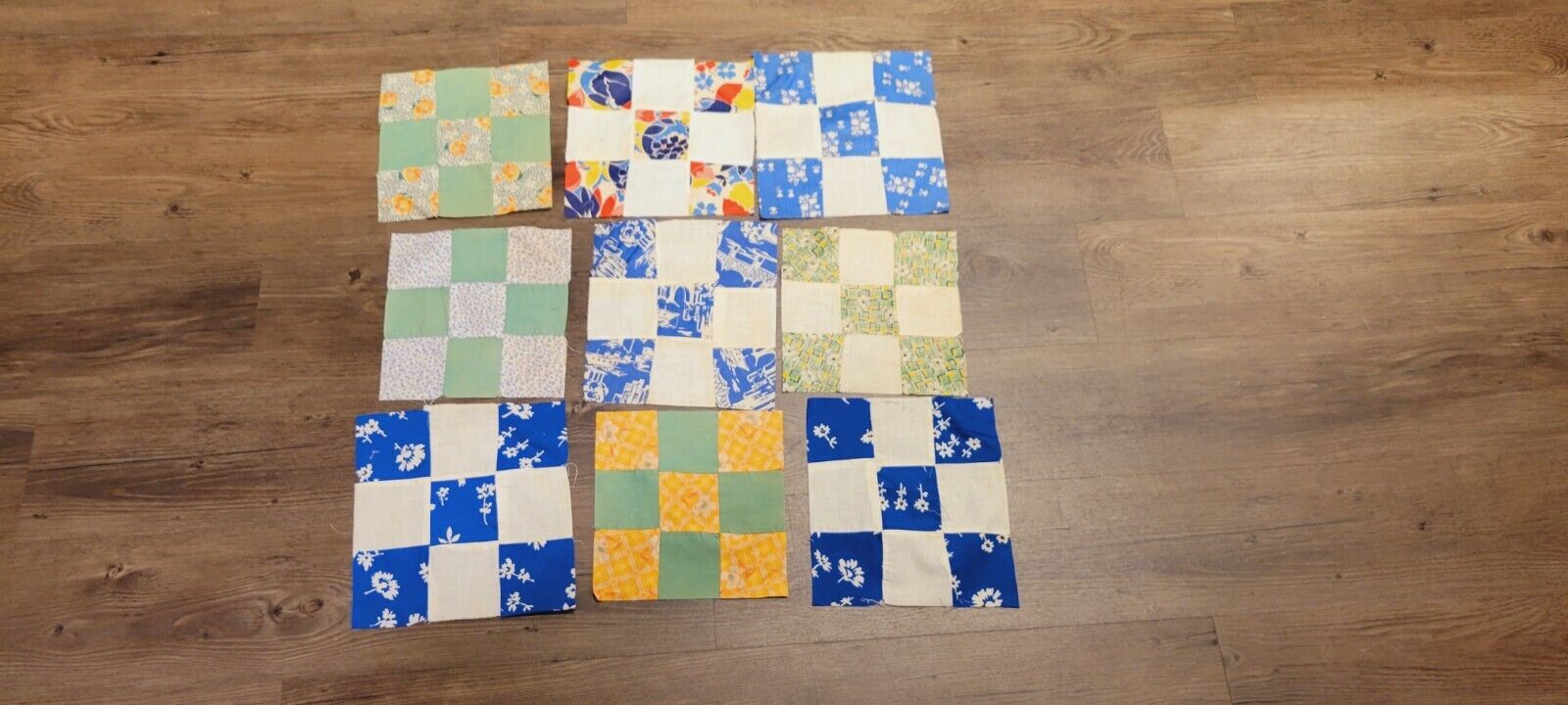 10 Quilt Squares Cotton 1910s Unfinished Lot Hand Sewn Block Plaid Vintage