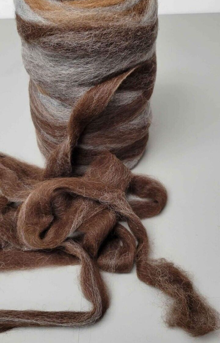 Alpaca Roving, Natural 3 Colorway, Gray, Lt Brown, Dk Brown 8 oz Bump Fiber