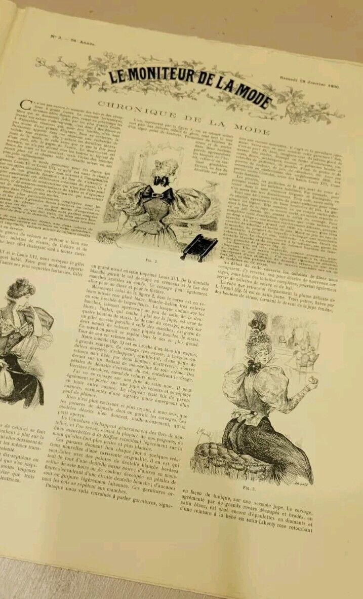 Rare 1896 Le Moniteur de la Mode January French Fashion Included Bodice Pattern