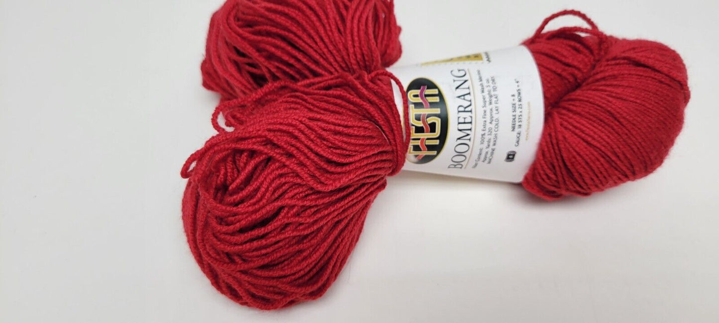 Red Fiesta Extra Fine Super Wash Merino Wool Skein Boomerang 320 Yards