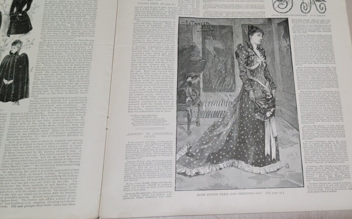 1891 FASHIONS. December Journal American Woman Paper Original Dress, Victorian