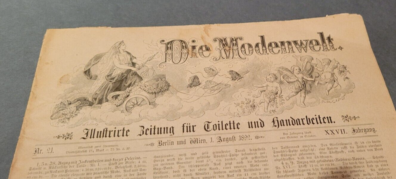 1892 Die Modenwelt Paper Fashion August. German Publish Original, Vol 27 No 21.