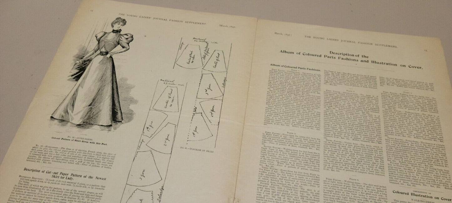 1897 Young Ladies Journal Fashion Supplement March Paper Victorian