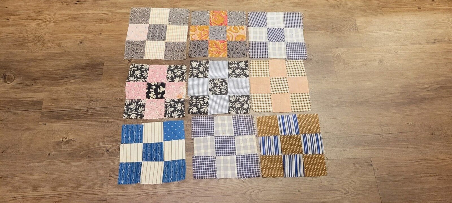 26 Quilt Squares Cotton 1890s - 1910s Unfinished Lot Sewn Block Vintage