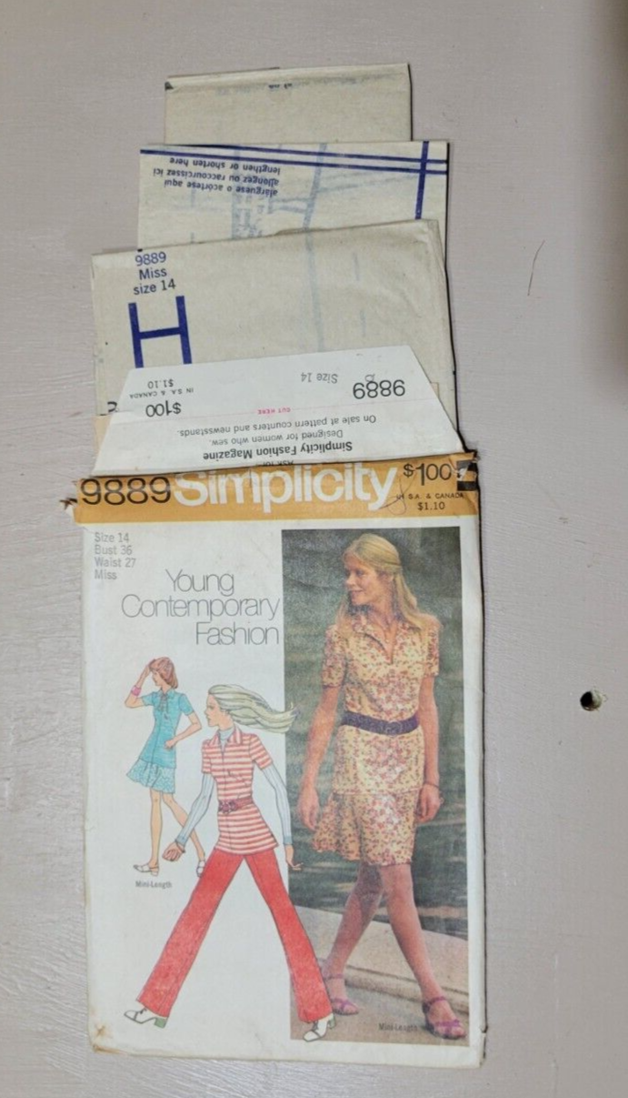 1970s Simplicity Pattern Lot 9 Bellbottoms, Caftans, Babydoll Dress Miss Juniors