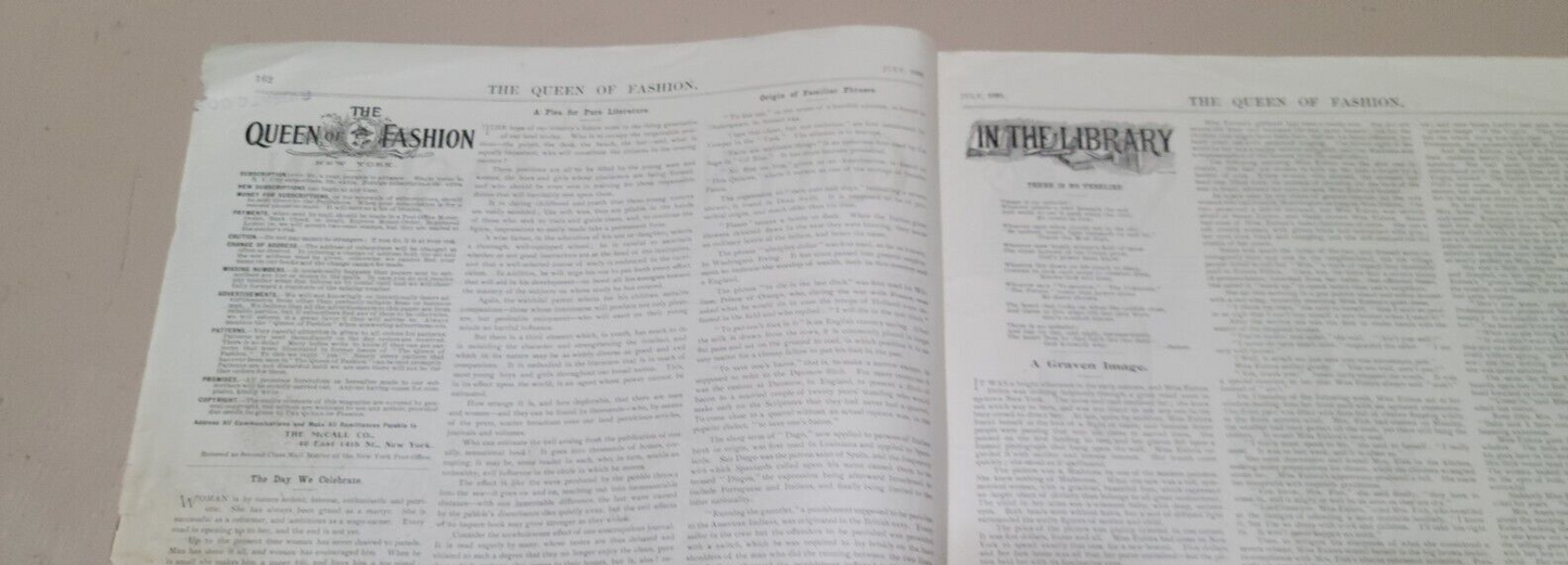 1895 Original The Queen of Fashion Paper July. New York Ladies' McCalls Pattern