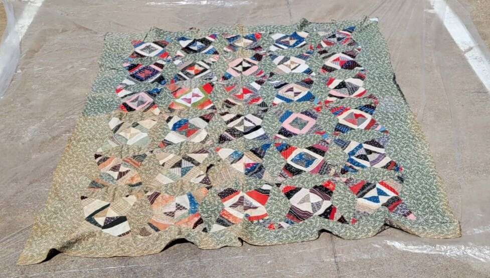 Antique Quilt Top Hand Stitched. Possible 19th Century. 1890s Faded. Unfinished