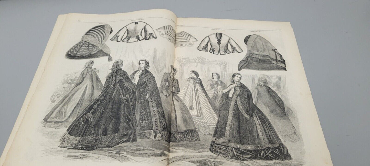 1861 Harper's Weekly, February 16. Newspaper. Paris Fashions. Great Exposition.