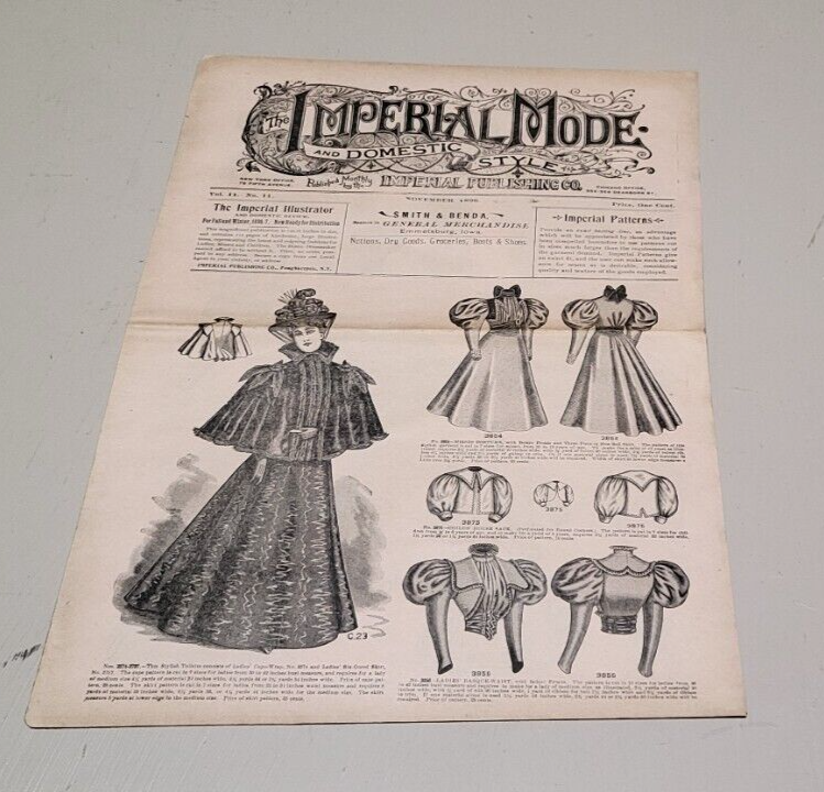 1896 Imperial Mode. November Chicago Paper Original Domestic Dress, Victorian