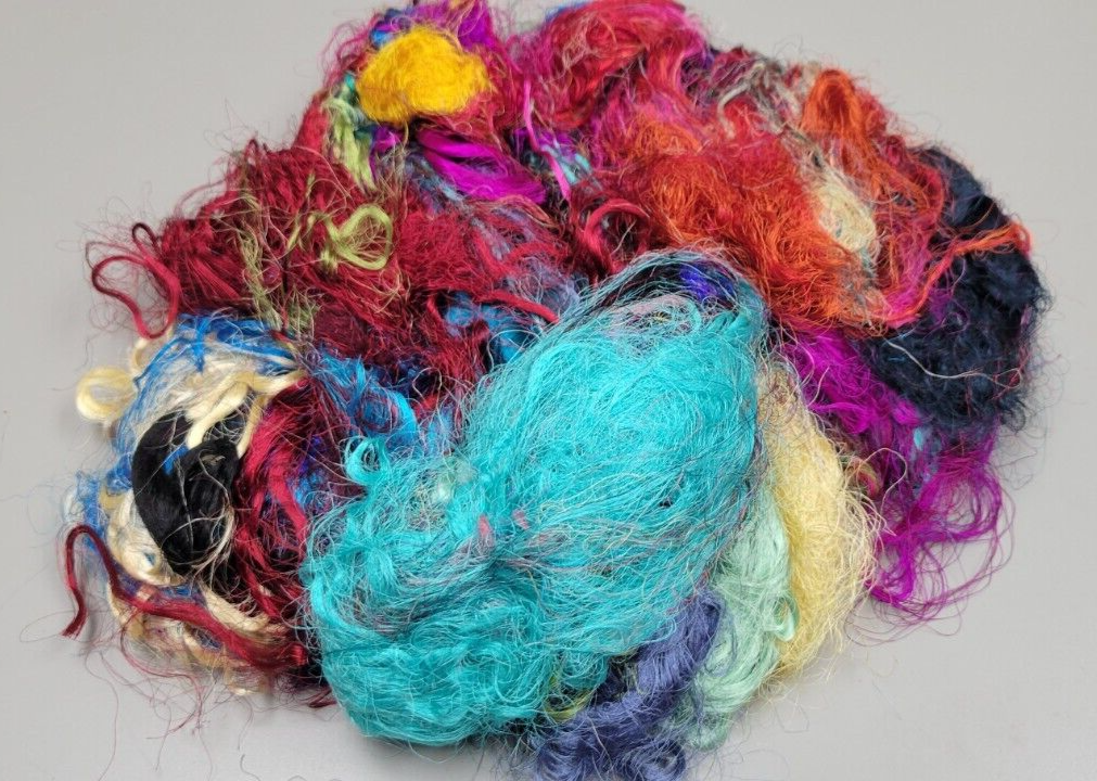 Silk Threads Rainbow Reclaimed Fiber 8 oz Painting, Embroidery, Spinning, Crafts