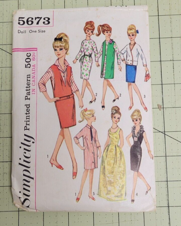 5673 Simplicity Pattern Crafts Doll Clothes 60s Fashion c 1964 Cut