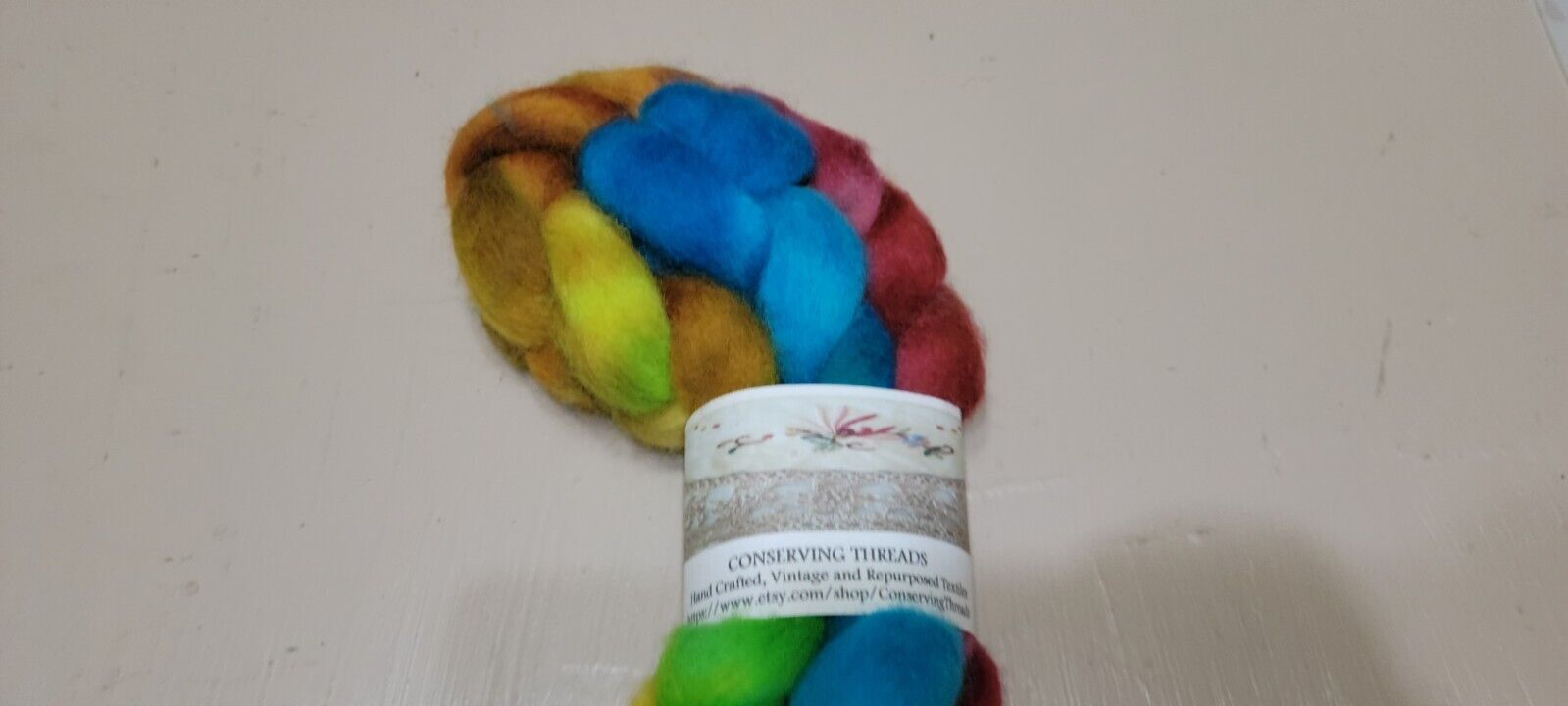 3.8 oz Wool Small Batch Dyed Braid Roving Painted Blue, Green, Yellow and Pink