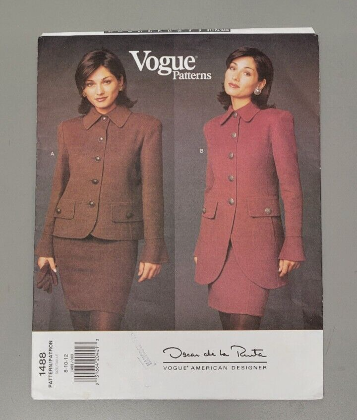 Vogue 1488 Pattern Suit Cut Size 10 Oscar de la Renta Jacket Skirt 1994