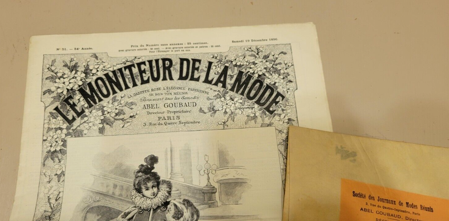 Rare 1896 Le Moniteur de la Mode December French Fashion Included Caplet Pattern