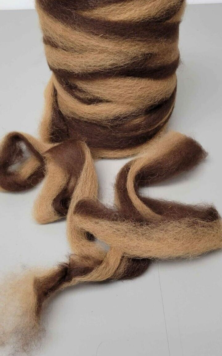 Alpaca Roving, Natural 2 Colorway, Tan & Brown 8 oz Bump Fiber