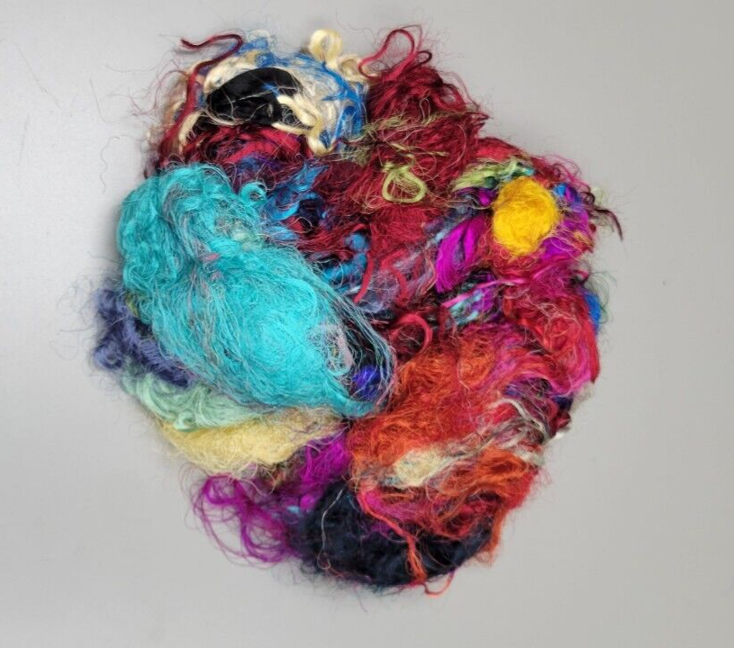 Silk Threads Rainbow Reclaimed Fiber 8 oz Painting, Embroidery, Spinning, Crafts